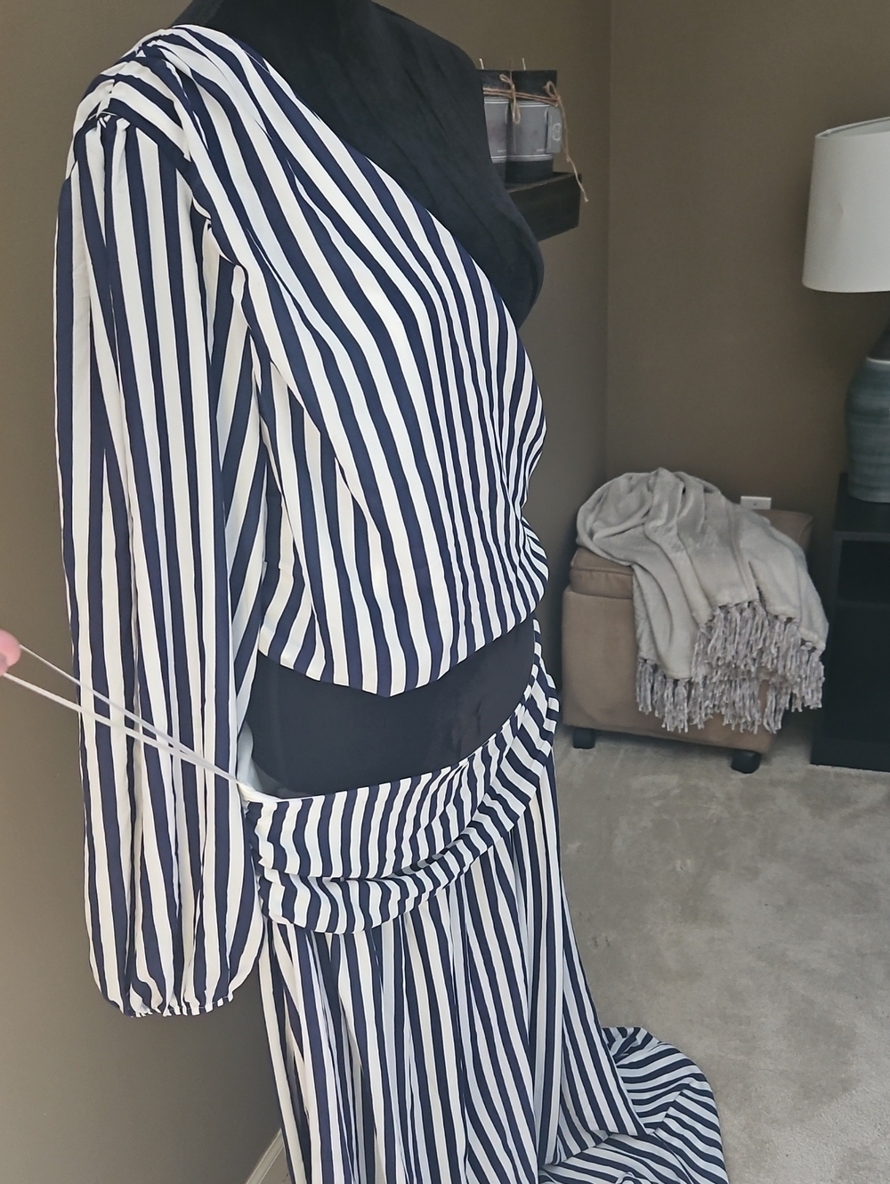 Fashion Nova Navy Blue and White Striped Maxi Dress